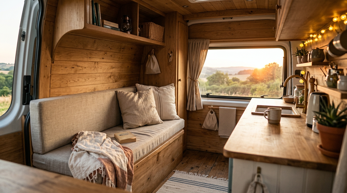 Soft washable cushions on a cosy camper van bench seat